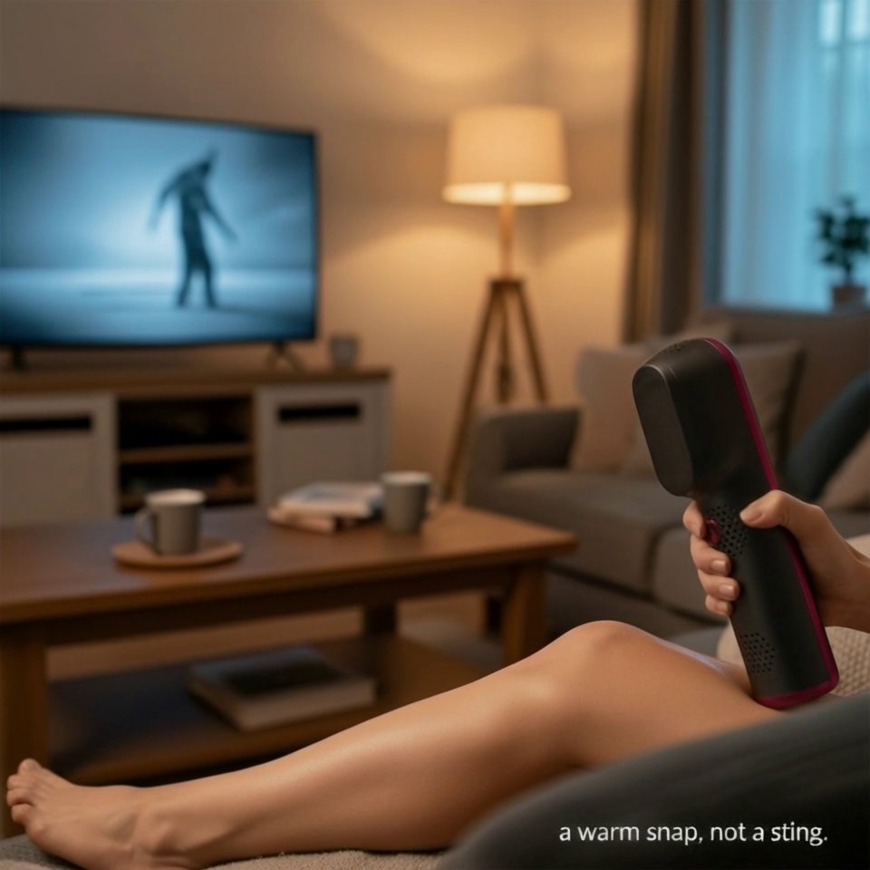 Clarty IPL handset resting on a sofa arm at home in the evening