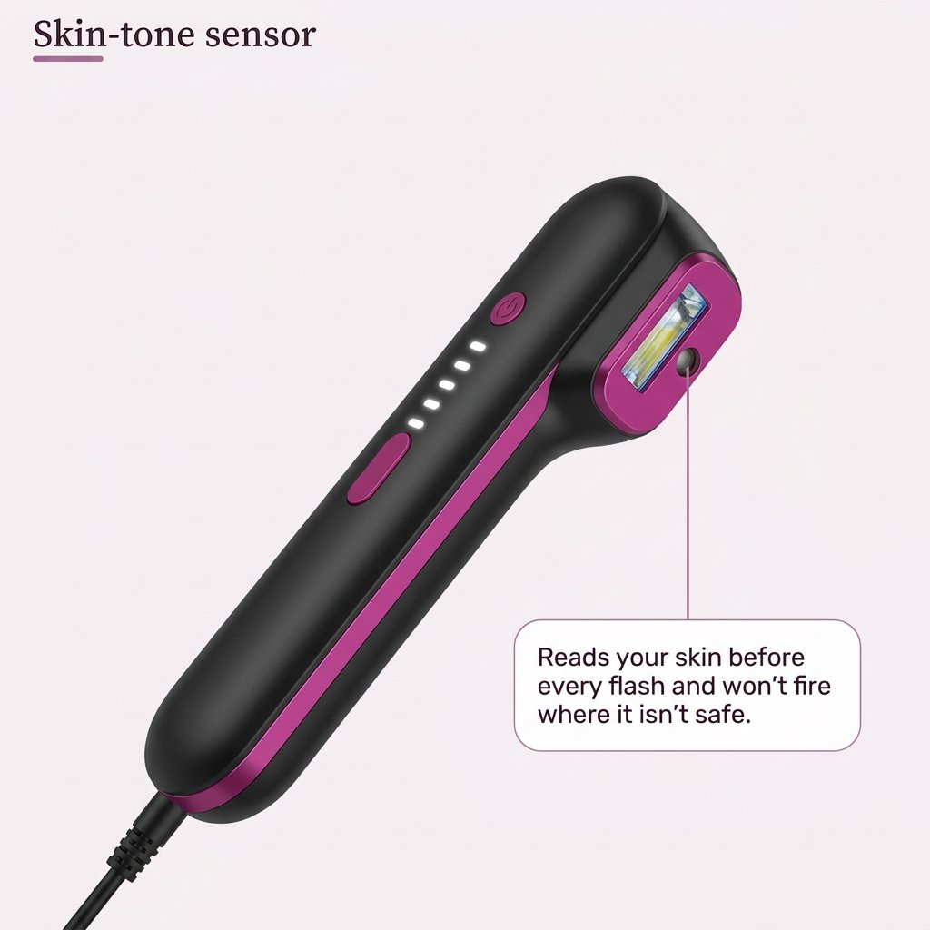 Skin-tone sensor: reads your skin before every flash and will not fire where it is not safe